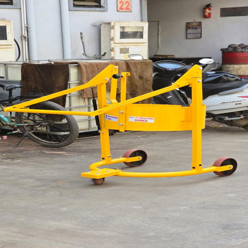Drum Handling Dollies - Mild Steel, 300 Mm Width, 900 Mm Height, Yellow Color, 10x2 Steer Wheel Size | Durable Build, Easy Maneuverability, High Capacity