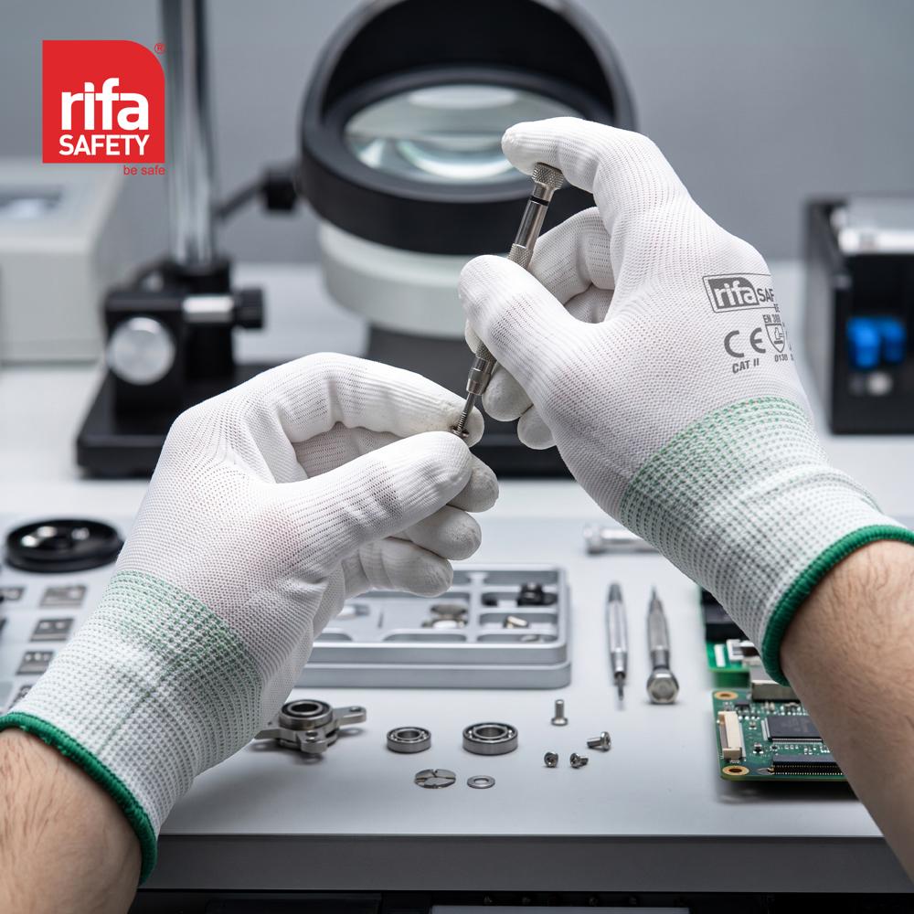 Rifa Safety FPU Antistatic Polyurethane Finger Coated Precision Gloves