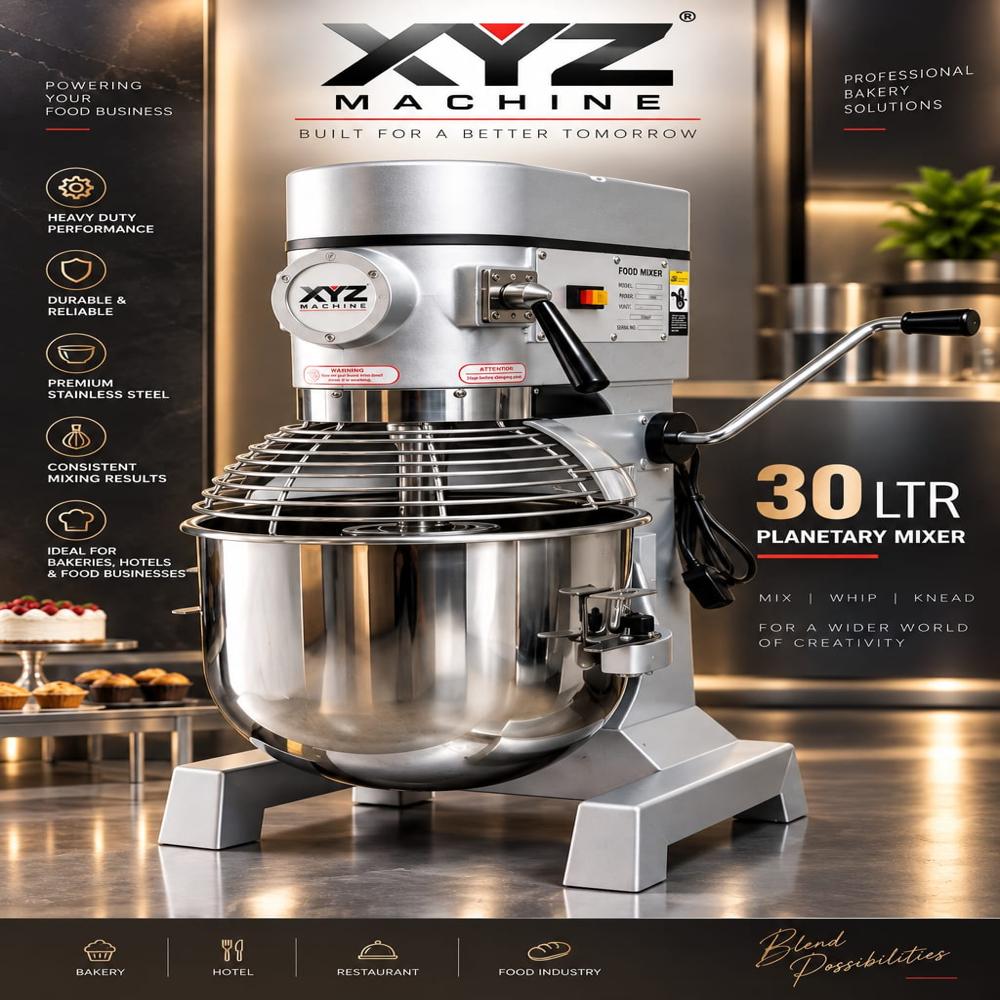Plantry Mixer - Food-Grade Stainless Steel, 30 Liters, 2 HP Motor | Dual Speed, Emergency Stop, Timer Function