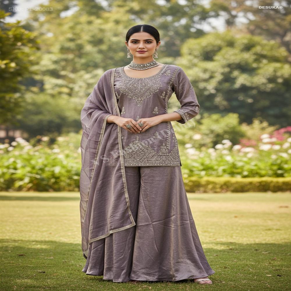 Heavy Embroidery Plazzo Suit