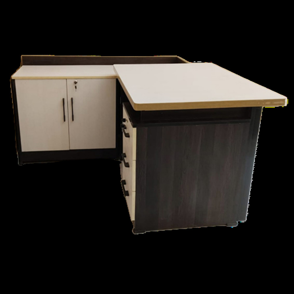 L Shape Office Table - Color: Walnut & Black