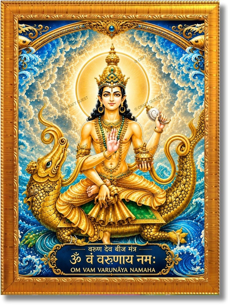 Varun Dev Photo Frame for West Wall Vastu Item (10x13 Inches, Golden)