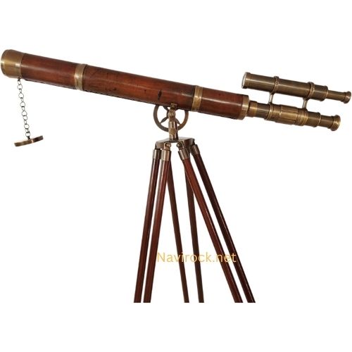 Nautical Brass Double Barrel Telescope Antique Finish Brown Premium Leather Covered Tube