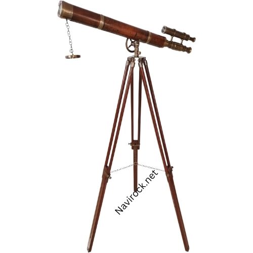 Nautical Brass Double Barrel Telescope Antique Finish Brown Premium Leather Covered Tube