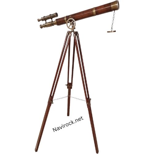 Nautical Brass Double Barrel Telescope Antique Finish Brown Premium Leather Covered Tube