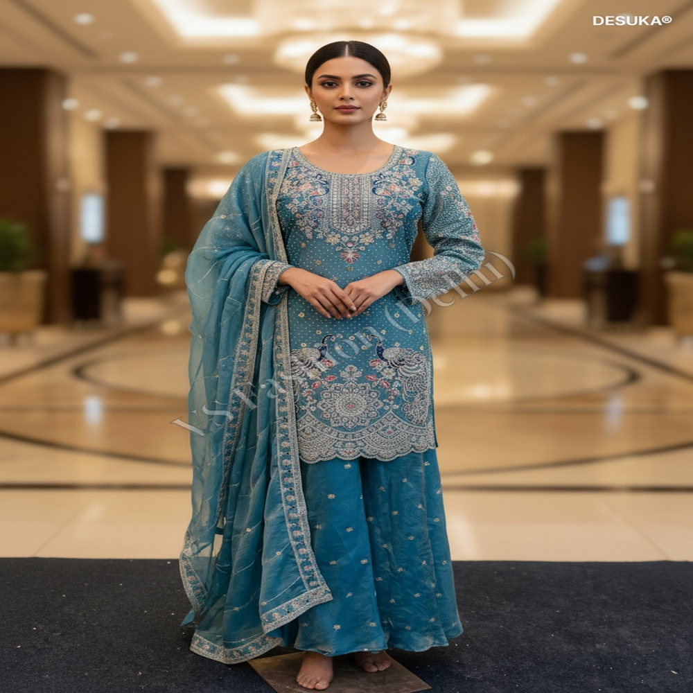 Heavy Embroidery Palazzo Suit