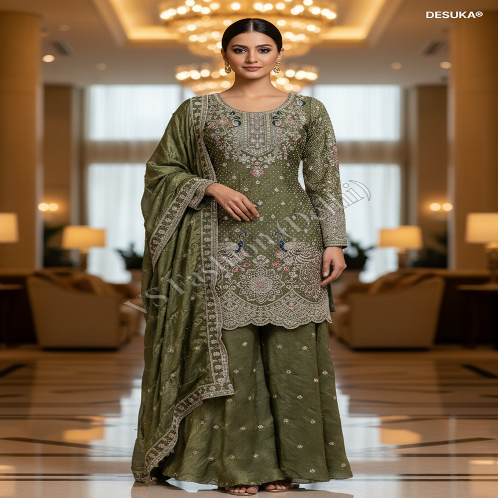 Heavy Embroidery Palazzo Suit