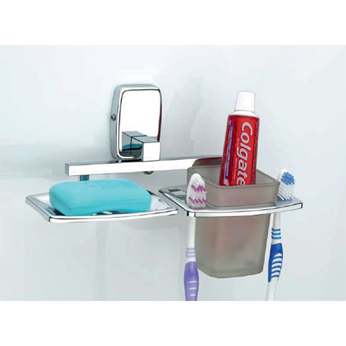 S 302 Soap Dish + Tumbler - Stainless Steel & ABS, 22x12x11 cm, Silver + Frosted | Wall Mounted, Chrome Finish, Soap Drainage, Removable Tumbler, Toothbrush Holder