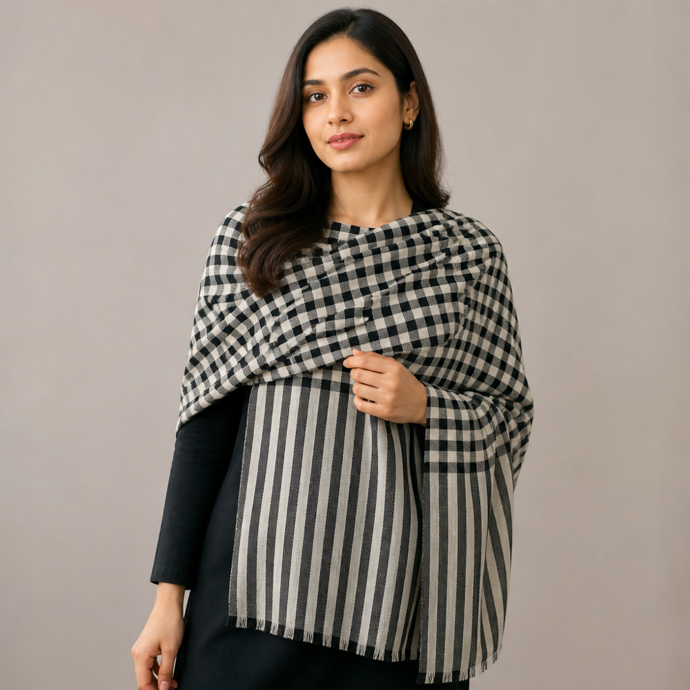 Merino wool check stoles