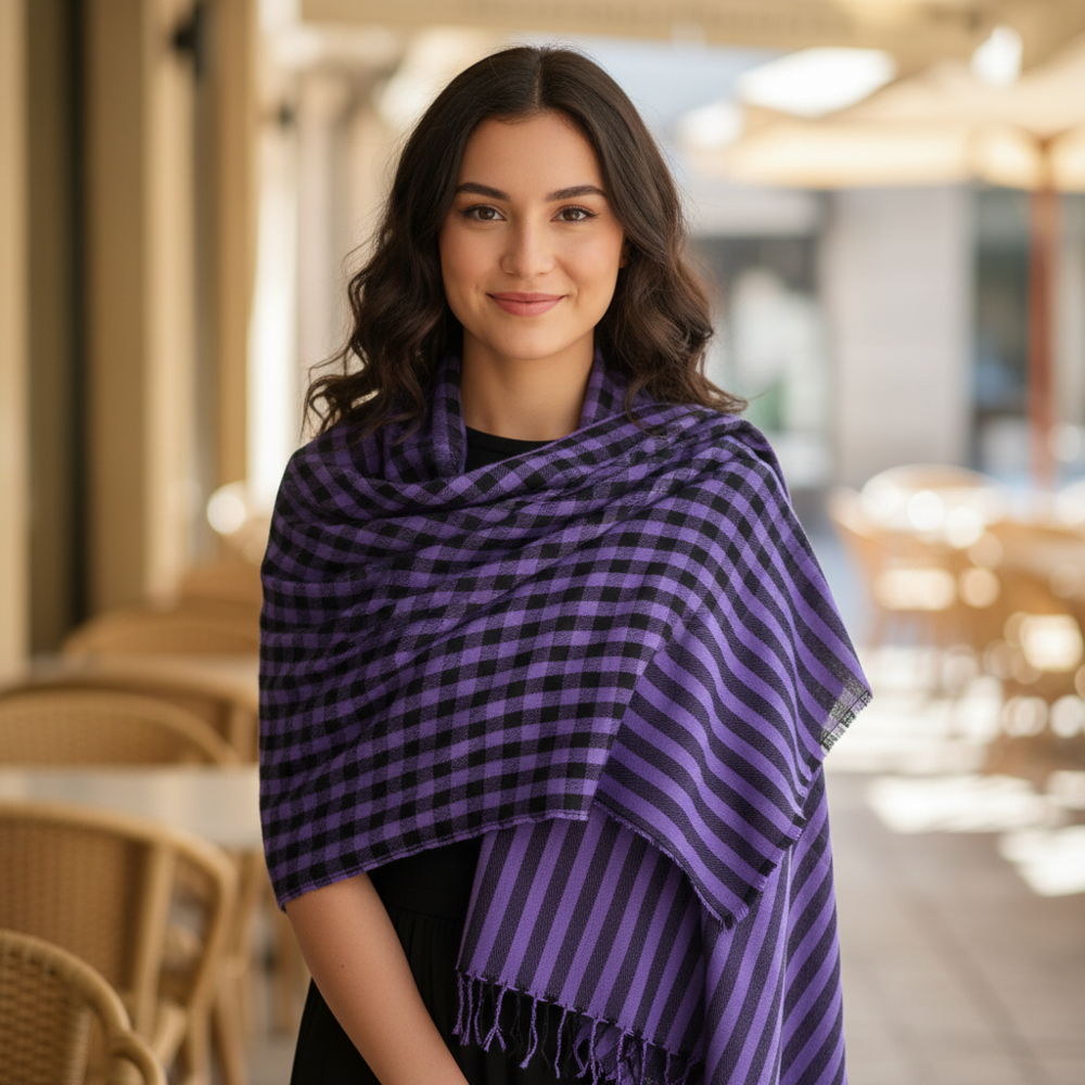 Merino wool check stoles