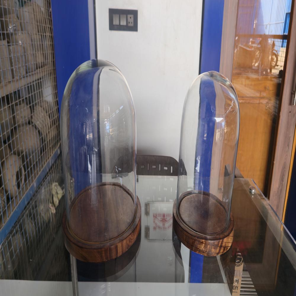 Big U Glass Shape Glass Dome with Wooden Base