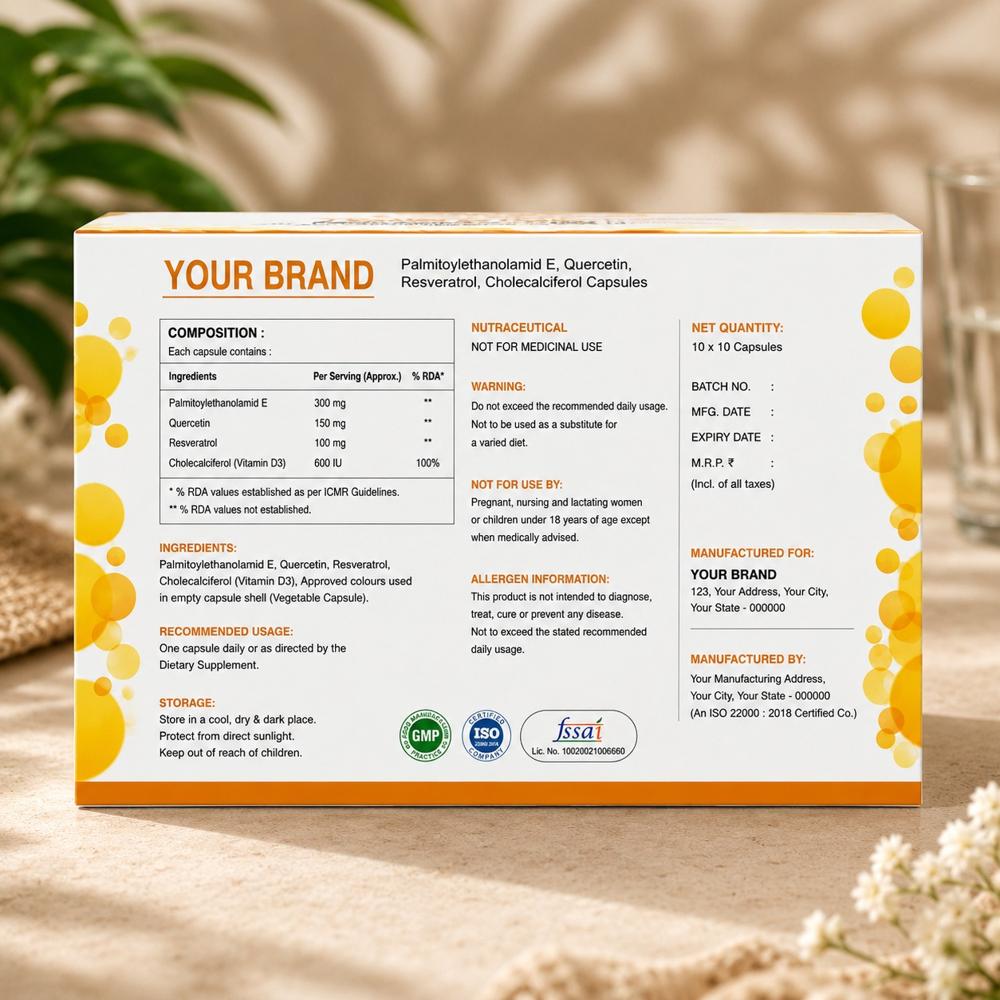 Palmitoylethanolamid E, Quercetin, Resveratrol, Cholecalciferol Capsules