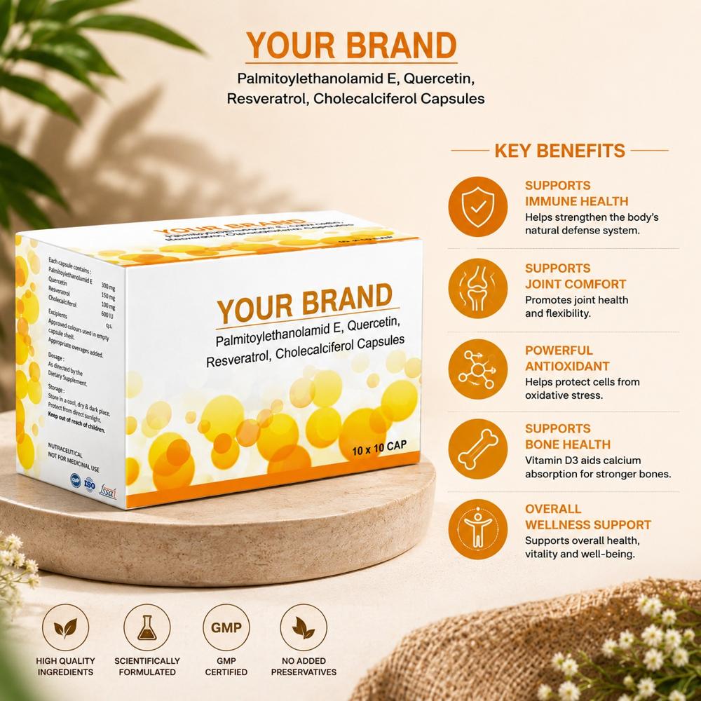 Palmitoylethanolamid E, Quercetin, Resveratrol, Cholecalciferol Capsules