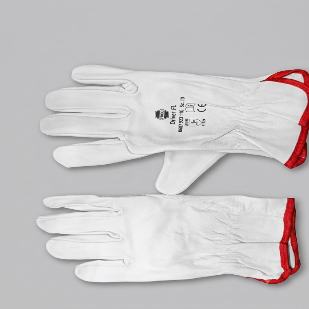 Driving Leather Gloves - Leather, Free Size, White | Full Finger Design, Durable And Tear-resistant, Unisex Style