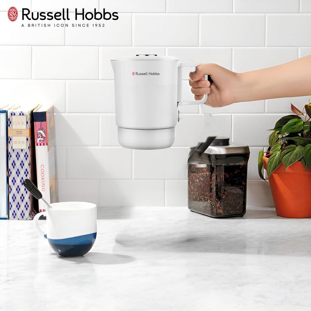 Russell Hobbs TravelMate 0.8L 600W Multi-Cook Kettle | Compact Portable Design with Foldable Handles, 2 Heat Levels | Cool-Touch Handle, Dry Boil Protection & Illuminating Power Indicator | RMC800
