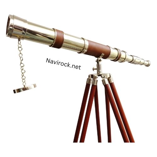 Vintage Floor Standing Brass Telescope Shiny Finish Adjustable Wooden Tripod 