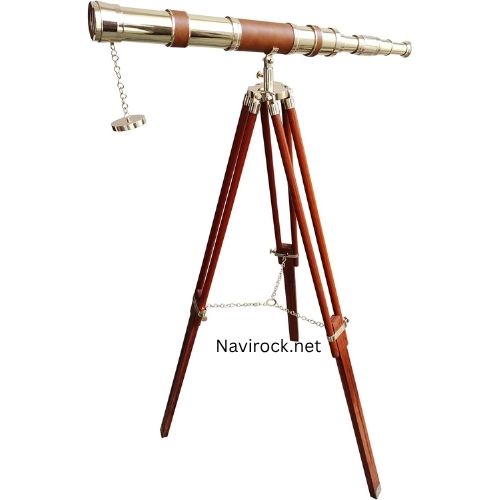 Vintage Floor Standing Brass Telescope Shiny Finish Adjustable Wooden Tripod 