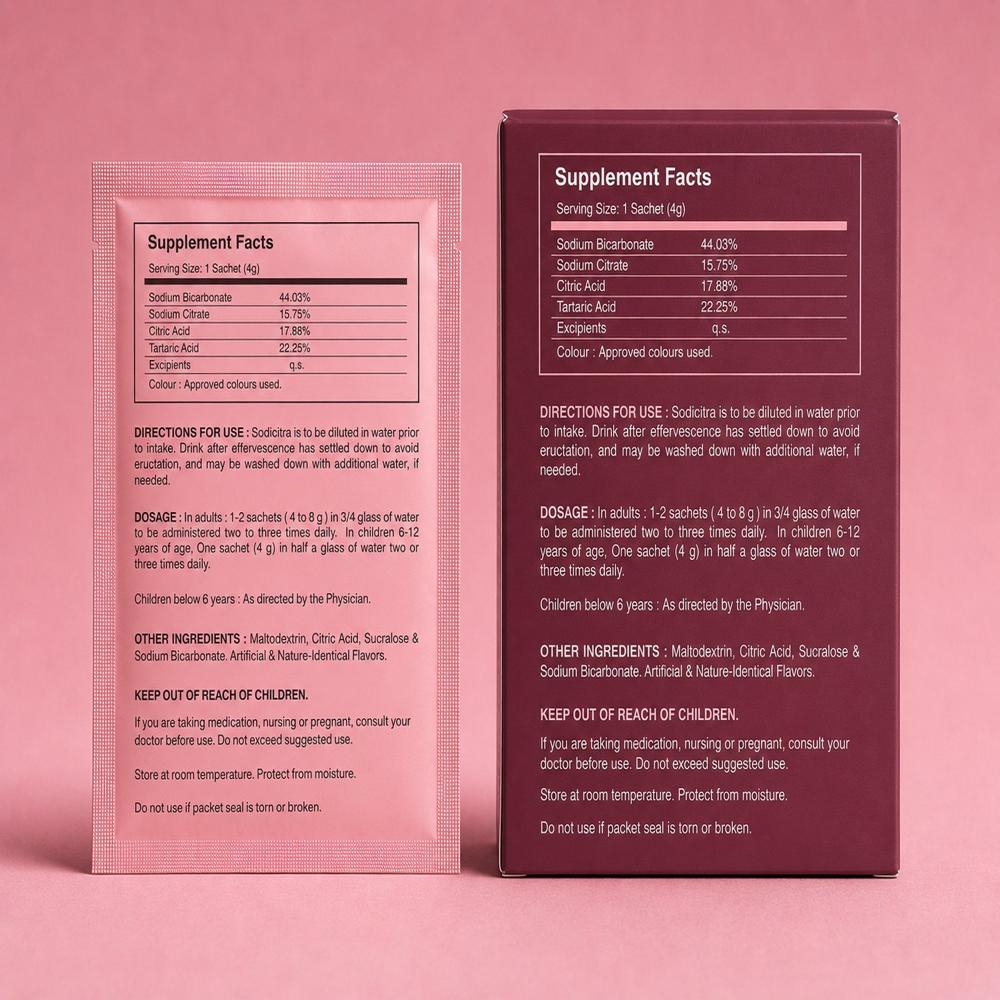 Sodium Bicarbonate, Sodium Citrate, Tartaric Citric Acid sachets