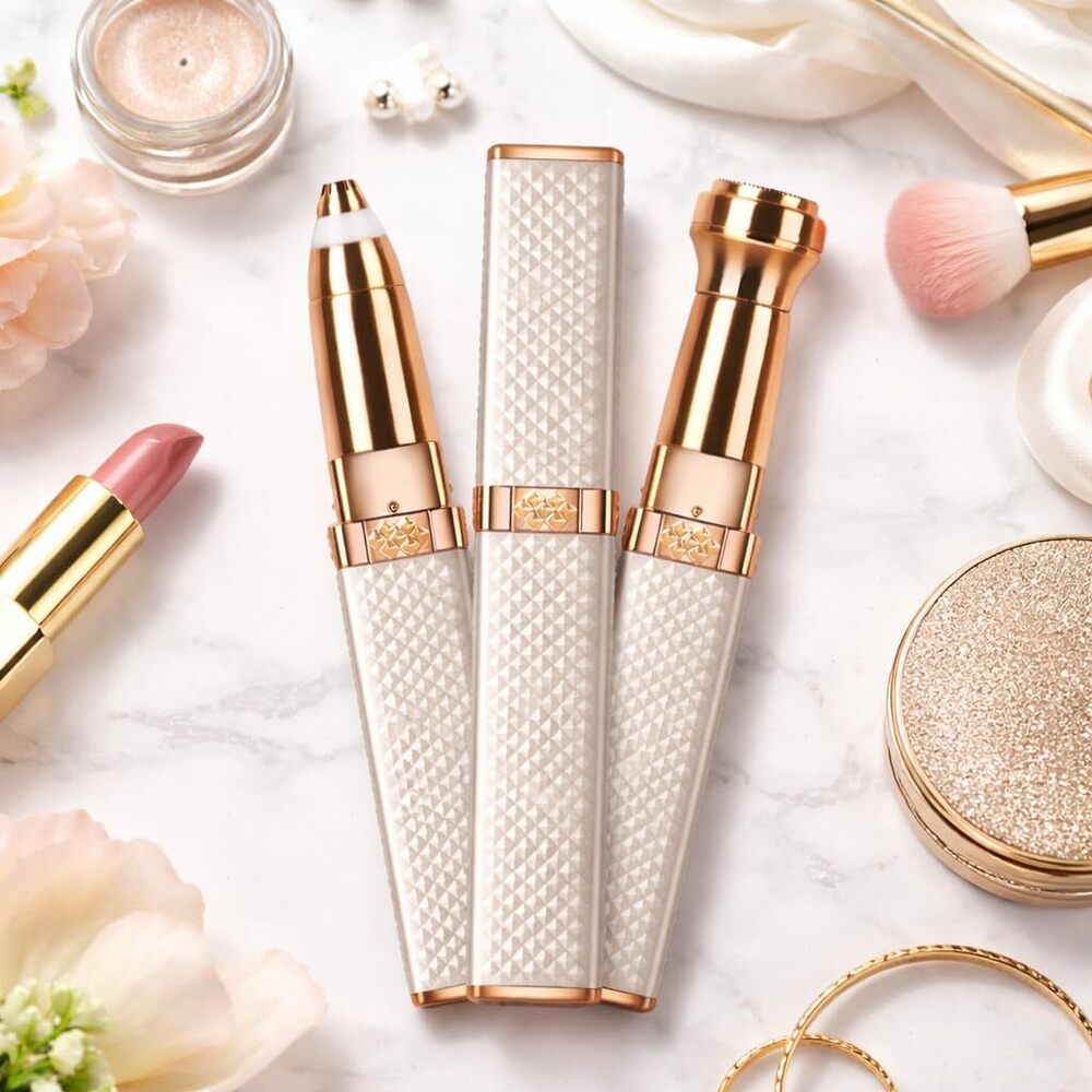Eyebrow Trimmer for Women, 2 in 1 Rechargeable Facial Hair Remover with Replaceable Heads, Professional Painless Personal Hair Removal Eyebrow (GOLD-2IN1)