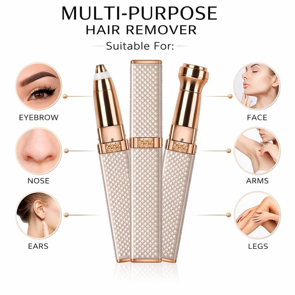 Eyebrow Trimmer for Women, 2 in 1 Rechargeable Facial Hair Remover with Replaceable Heads, Professional Painless Personal Hair Removal Eyebrow (GOLD-2IN1)