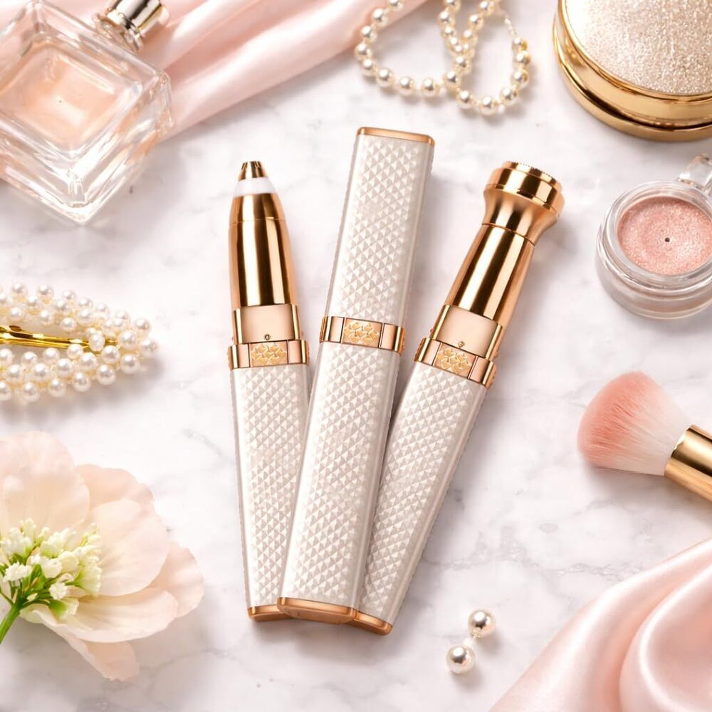 Eyebrow Trimmer for Women, 2 in 1 Rechargeable Facial Hair Remover with Replaceable Heads, Professional Painless Personal Hair Removal Eyebrow (GOLD-2IN1)
