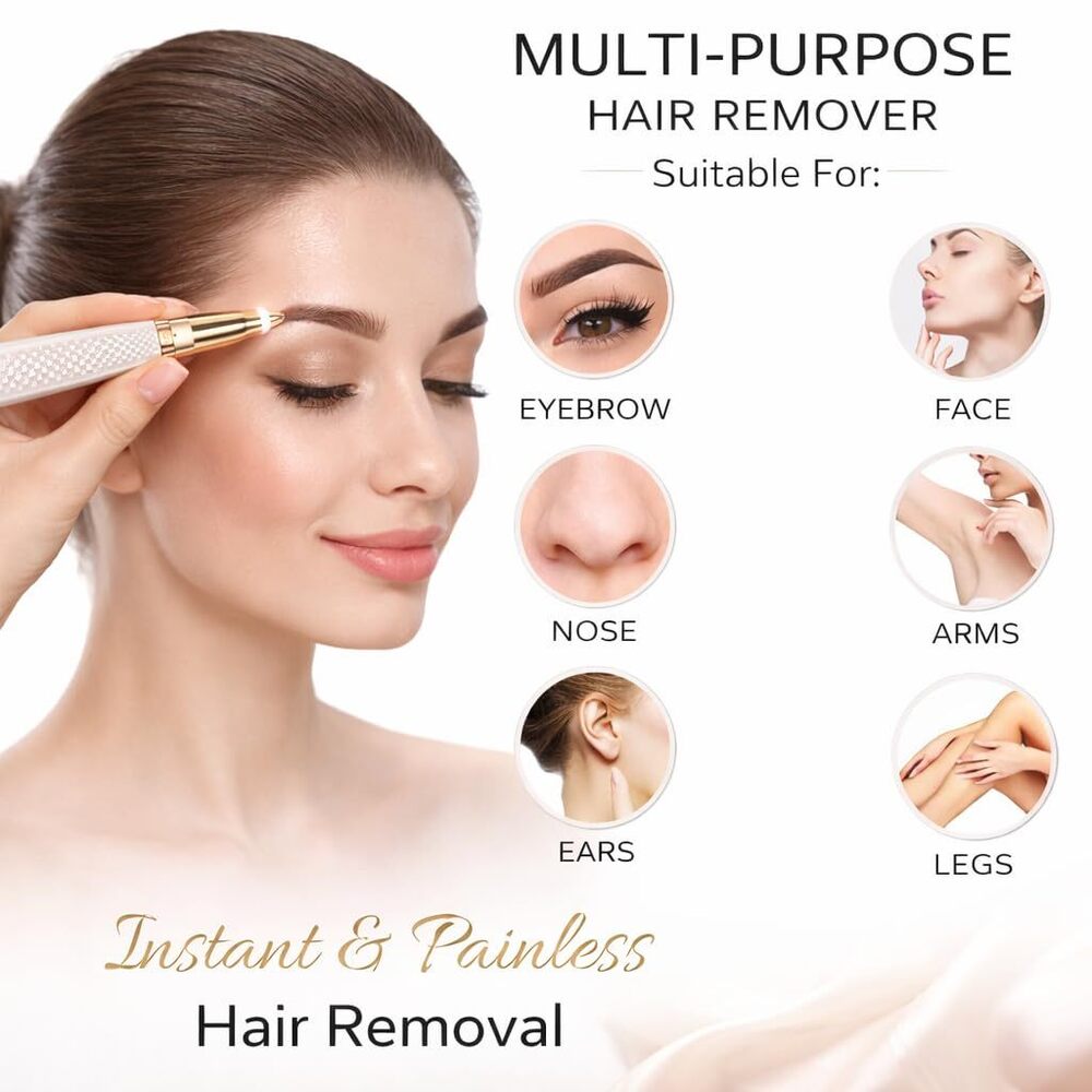 Eyebrow Trimmer for Women, 2 in 1 Rechargeable Facial Hair Remover with Replaceable Heads, Professional Painless Personal Hair Removal Eyebrow (GOLD-2IN1)