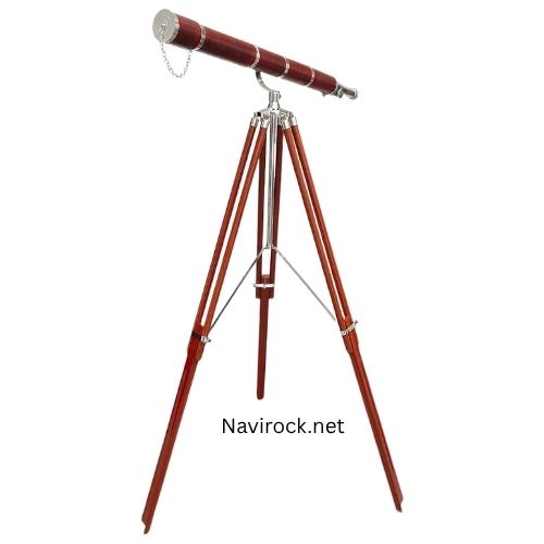 Nautical Vintage Royal Brass Nickel Chrome Finish Telescope Orange Leather Covered