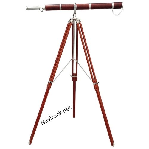 Nautical Vintage Royal Brass Nickel Chrome Finish Telescope Orange Leather Covered 