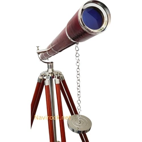 Nautical Vintage Royal Brass Nickel Chrome Finish Telescope Orange Leather Covered 