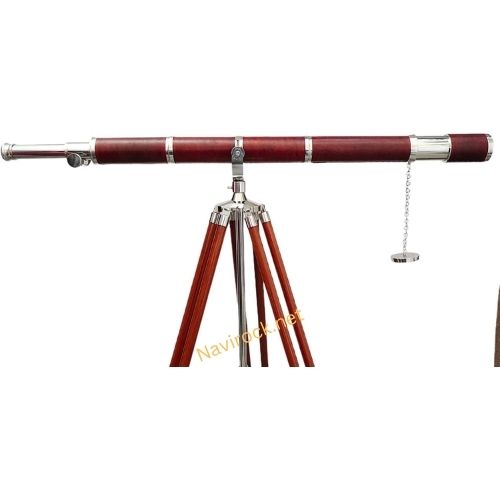 Nautical Vintage Royal Brass Nickel Chrome Finish Telescope Orange Leather Covered 