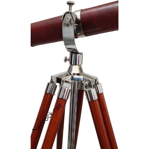 Nautical Vintage Royal Brass Nickel Chrome Finish Telescope Orange Leather Covered 