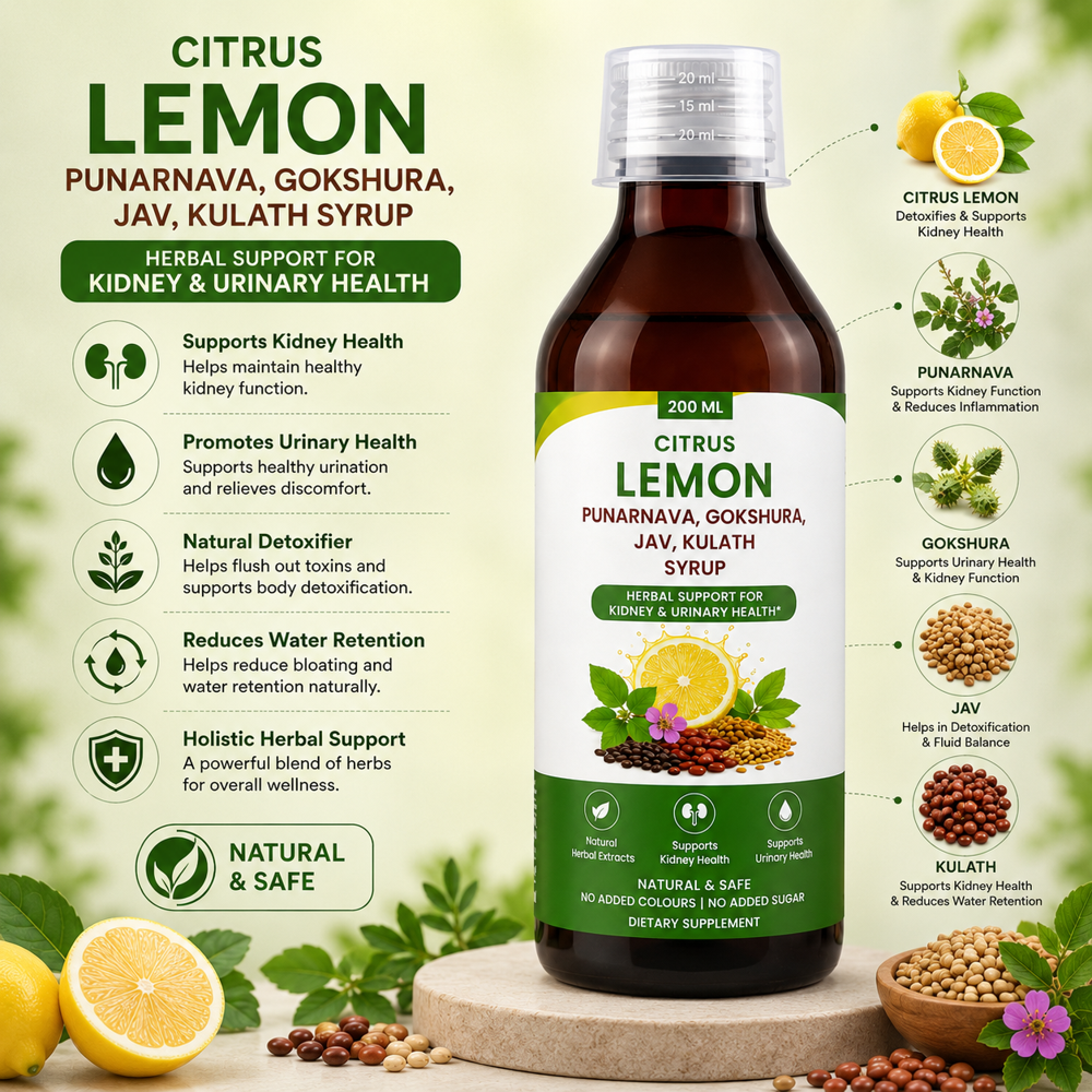 Citrus Lemon, Punarnava , Gokshura , Jav, Kulath Syrup