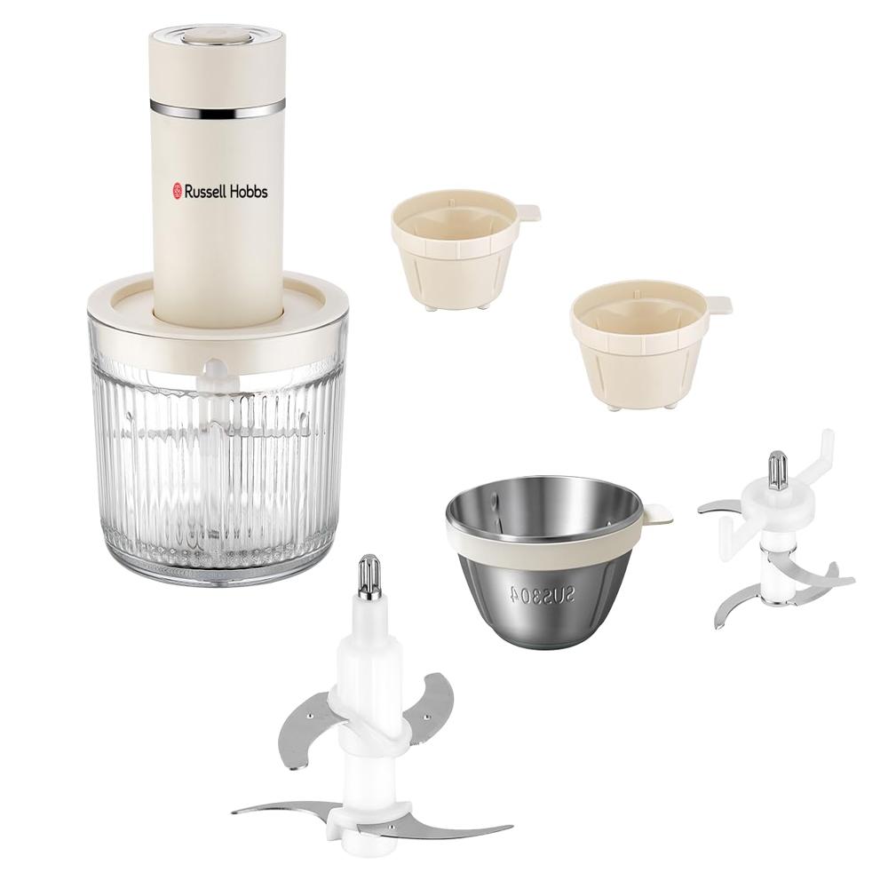 Russell Hobbs ChopChef 1.2L Food Chopper 400W Powerful Motor | 4 Mixing Bowls (1.2L + 3x500ml) | SS304 4-Blade | Variable Speed with Turbo | Multi-Purpose Electric Chopper with Safety Lock