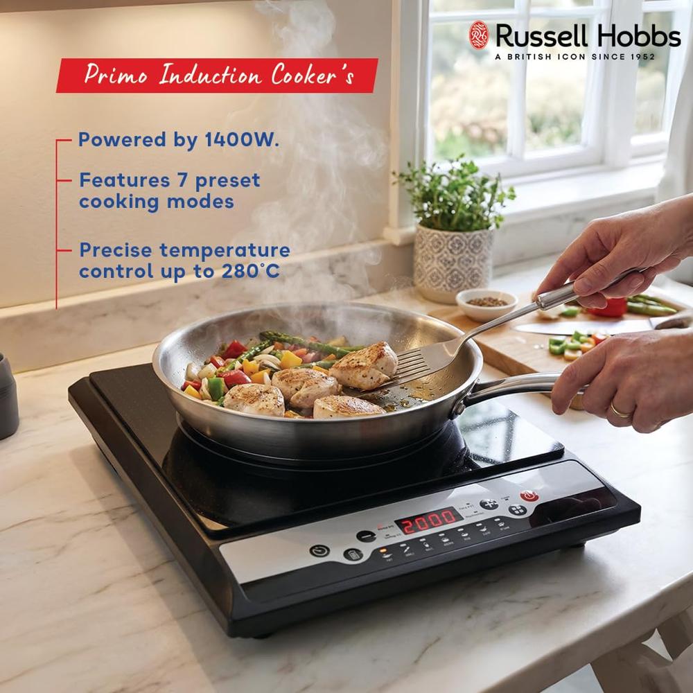 Russell Hobbs Induction Cooktop 1400W (RIC1400) with 7 Preset Functions, 