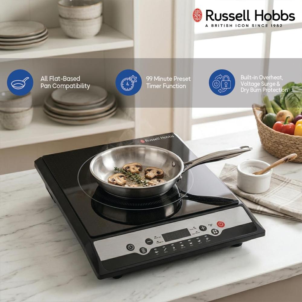 Russell Hobbs Induction Cooktop 1400W (RIC1400) with 7 Preset Functions, 