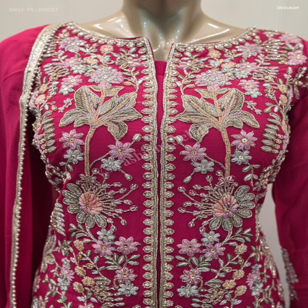 PL-20037_Embroidered Chinnon Kurti with Palazzo
