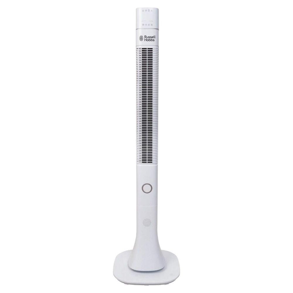 Russell Hobbs Rtf4800 Tower Fan With Remote & Led Display | 48" Body, 3-speed Settings, 12-hour Timer, Fresh Air Ionizer, Quiet Dc Motor, 60w | High Air Delivery | White