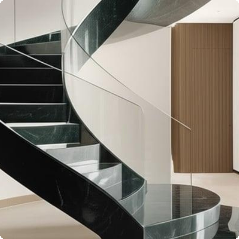 Designer Bend Glass Staircase Railing