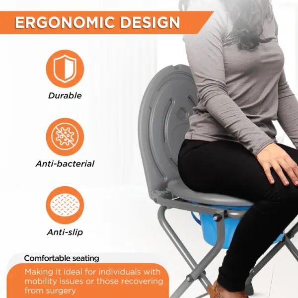 Comfort - Medipedic Commode Foldable Commode Light Weight 100Kg Weight Bearig Capacity (Grey)