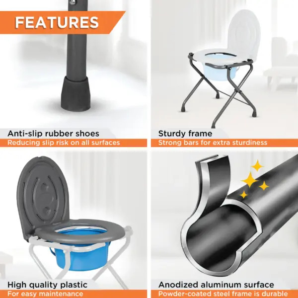 Comfort - Medipedic Commode Foldable Commode Light Weight 100Kg Weight Bearig Capacity (Grey)