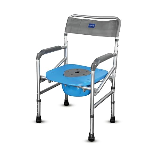 Vissco Comfort 3 In 1 Foldable Commode Shower Chair (height Adjustable+can Roll Over Toilet Wc), Available With And Without Wheels, Washable & Long Lasting, Weight Bearing Upto 100kg -universal(grey) - Color: Grey (universal Medical Grade Finish)