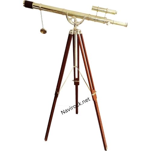 Decorative Shiny Finish Brass Telescope Vintage Brown Tripod 