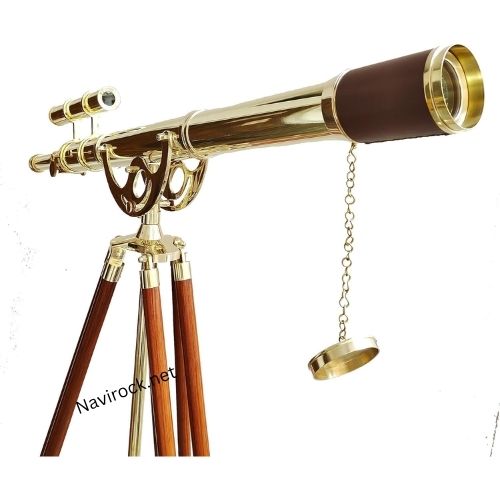 Decorative Shiny Finish Brass Telescope Vintage Brown Tripod 