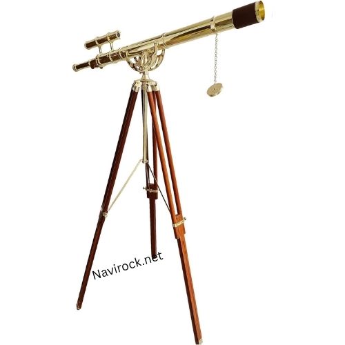Decorative Shiny Finish Brass Telescope Vintage Brown Tripod 