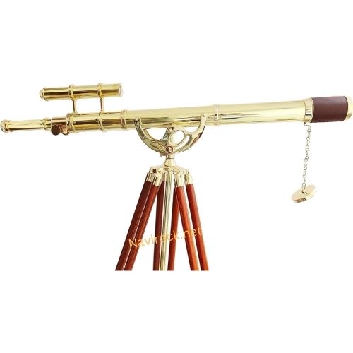 Decorative Shiny Finish Brass Telescope Vintage Brown Tripod 