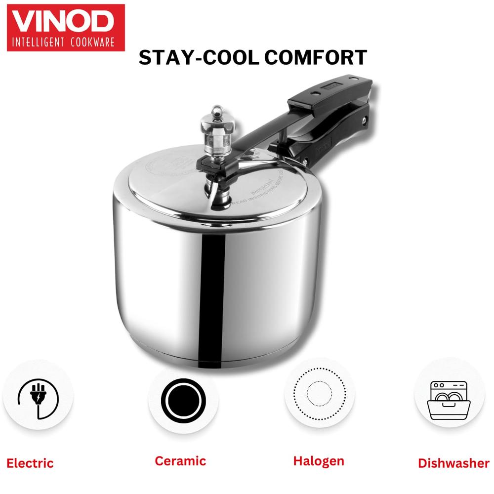 Vinod Stainless Steel Inner Lid Pressure Cooker - 3 Litre | Sandwich Bottom Cooker | Induction and Gas Base | ISI and CE Certified - 2 Years Warranty