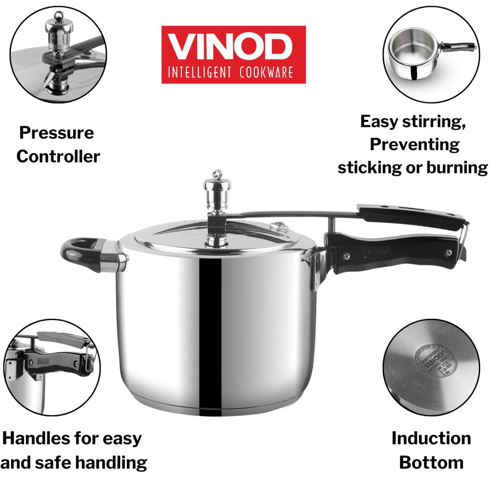 Vinod Stainless Steel Inner Lid Pressure Cooker - 3 Litre | Sandwich Bottom Cooker | Induction and Gas Base | ISI and CE Certified - 2 Years Warranty