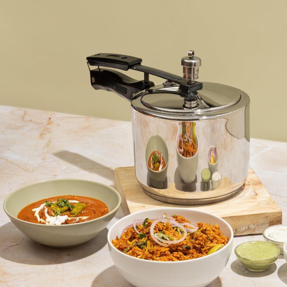 Vinod Stainless Steel Inner Lid Pressure Cooker - 3.5 Litre | Sandwich Bottom Cooker | Induction and Gas Base | ISI and CE Certified - 2 Years Warranty