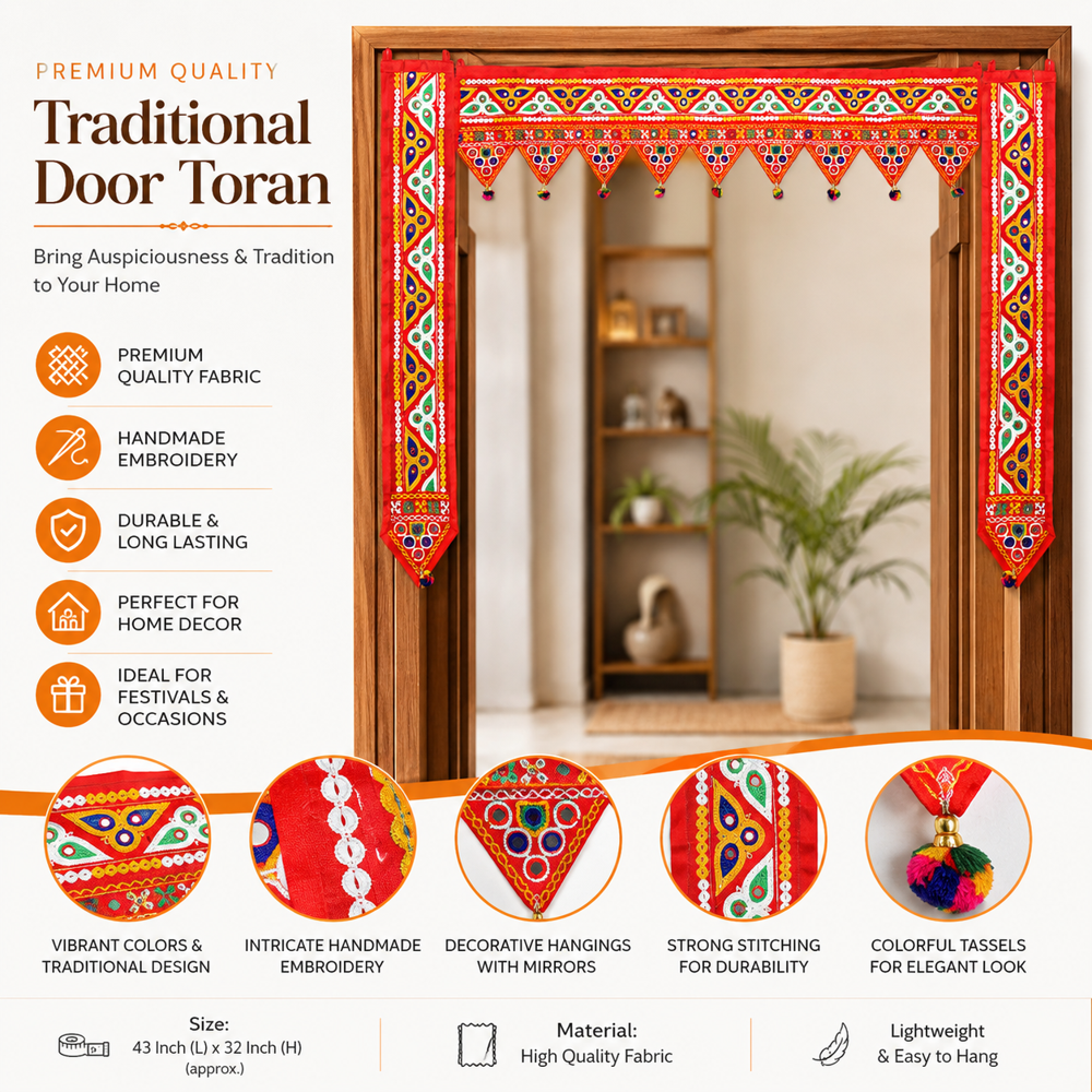 Krishna Handloom Main Door Toran For Home Entrance B 11 - Color: Red