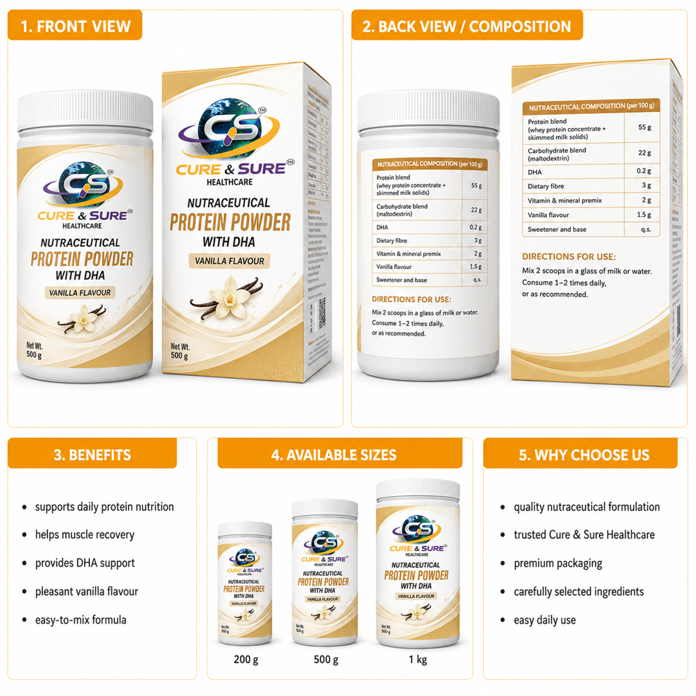 Nutraceutical Protein Powder With Dha With Vanilla Flavour Third Party Manufacturing